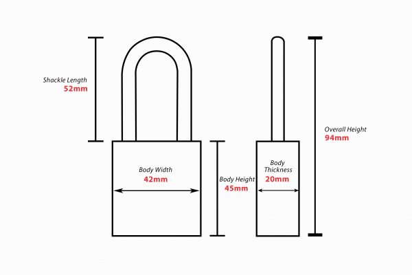 AA420 Safety Padlocks Dimensions - Wireframes